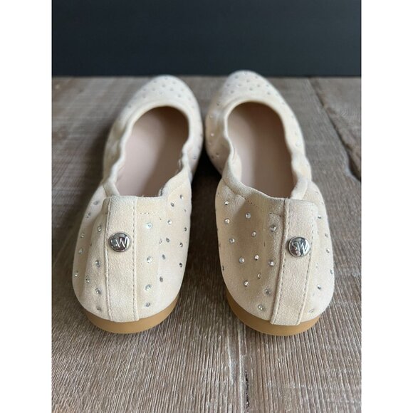Stuart Weitzman Bling Embellished Suede Ballet Flats Beige Size 9 - Picture 5 of 9